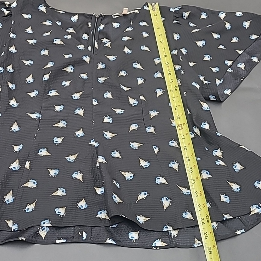 Rebecca Taylor Black Silk Floral Patterned Shortsleeve Women's Top Size 14/L - Picture 4 of 10